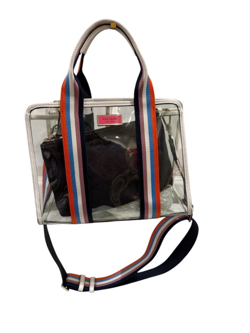 Kate Spade Clear PVC Rainbow Trim Tote Bag w/ Detachable Strap ~ EUC